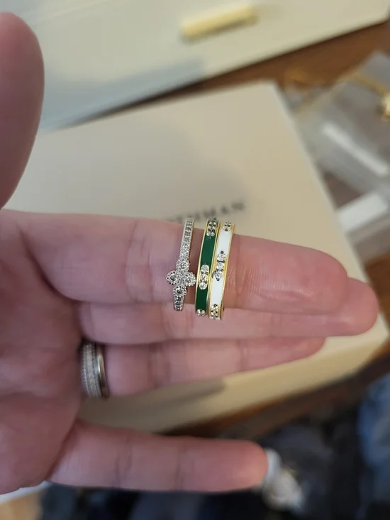 Freaida Rothman Enamel Stackable Rings with Pavé Clover - Picture 2 of 2